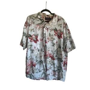 Abercrombie & Fitch Relaxed Button-Down Floral Shirt Ivory Red Green XL EUC